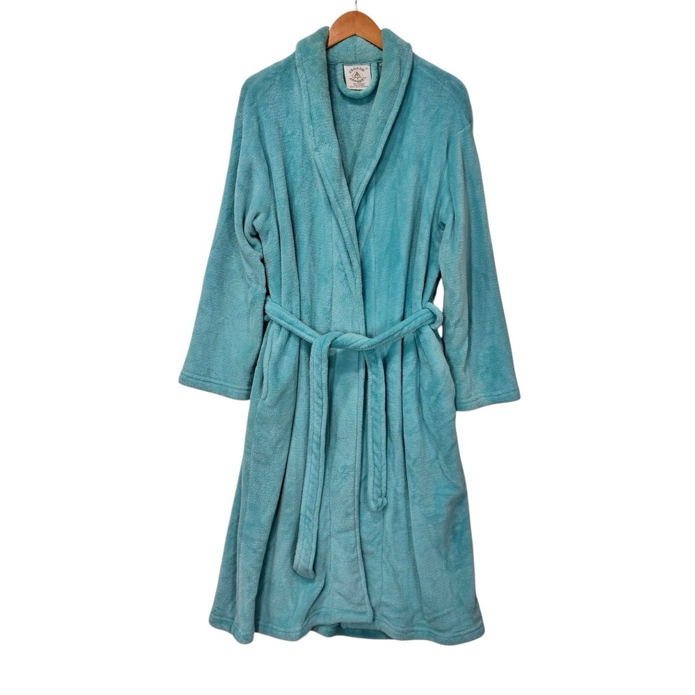 Vintage Aegean Apparel Spa Robe Womensâ One Size Blue Plush Fleece Quiet Luxury